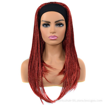 Wholesale Long Black Blonde Ombre  Braids headband Wig Braiding Turban Wig Synthetic Wigs With Headband Attached For black Woman